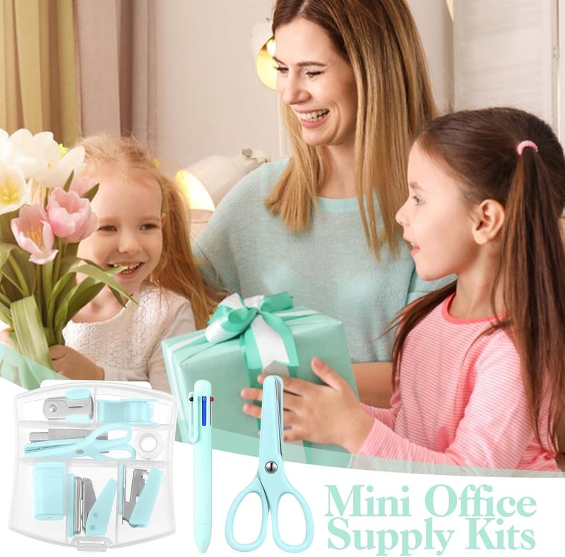 AuraRay Mini Office Supplies, Turquoise Green School Supplies with Sticky Notes,Mini Stapler,Tape Dispenser,Hole Punch,Staple Remover,Staples,Clips,Scissor,Pen (Green) - Image 2